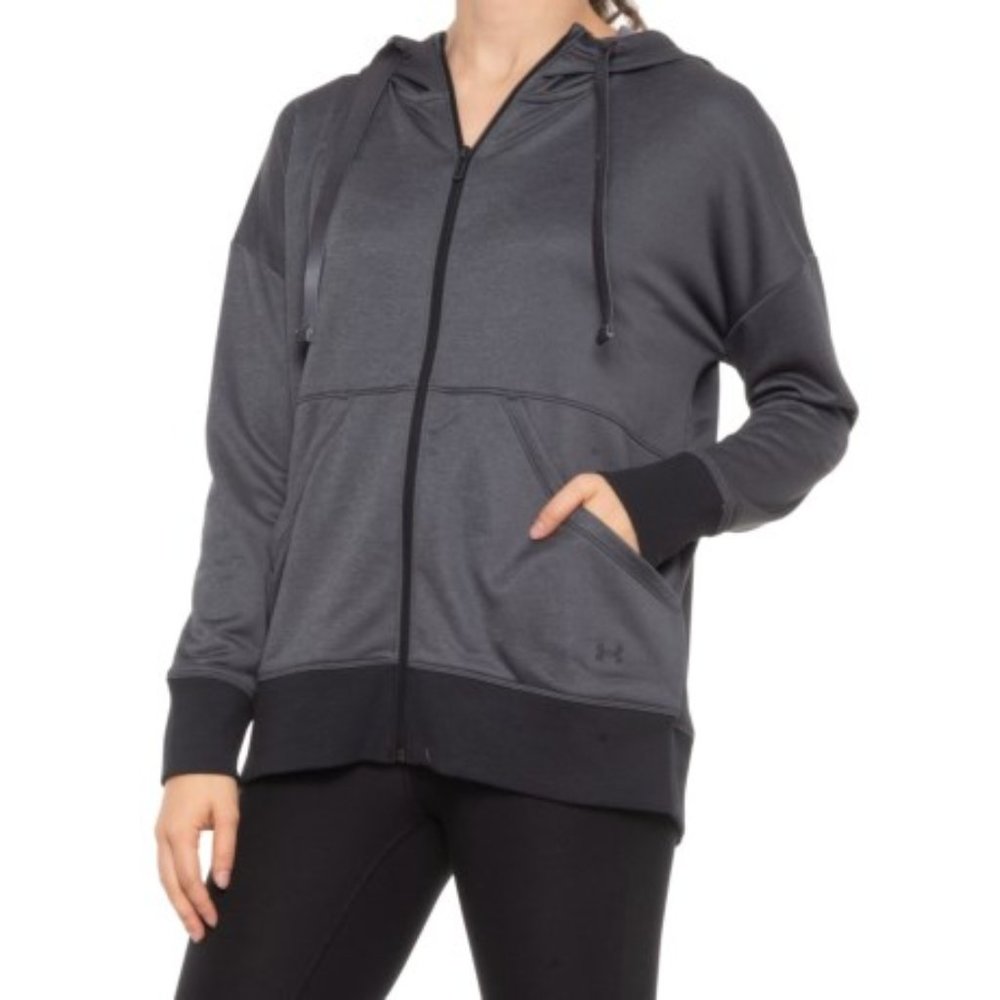 Under Armour Shoreline Terry Black Grey Lightweight Hoodie Full Zip Loose Fit